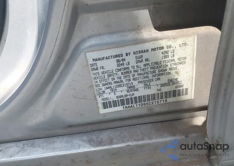 2005 Nissan Altima 2.5 S из США, поврежденный, VIN 1N4AL11D95C215715